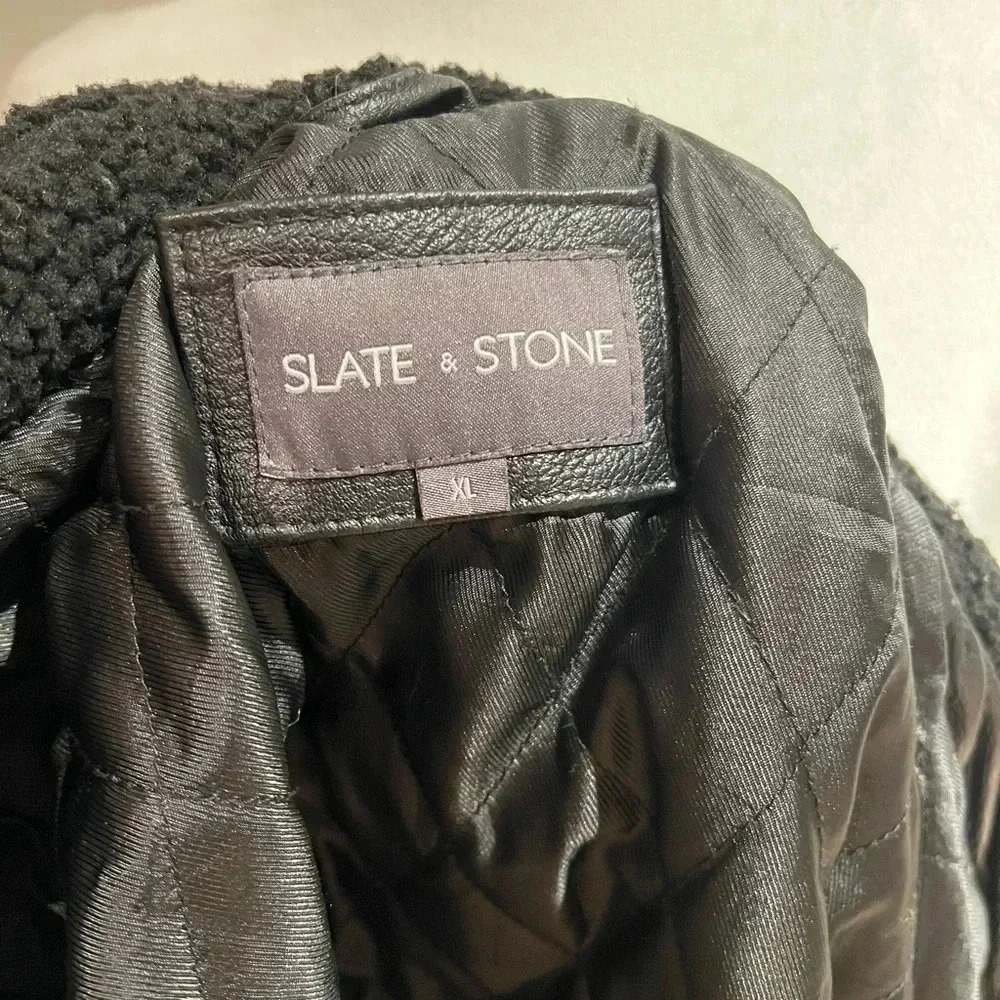 Vintage Slate & Stone Black Leather Aviator Jacket - Size XL - Picture 6 of 10